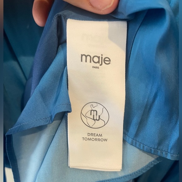 Maje Blue Tie Dye Satin Maxi Dress Size 6 - Picture 7 of 9